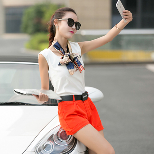 2015新款女装夏无袖T恤两件套韩版时尚修身淑女气质短裤休闲套装