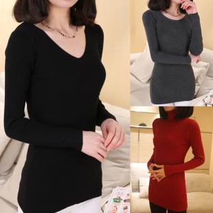 秋装2015新款韩版低领毛衣女套头针织衫打底衫女修身长袖外套上衣