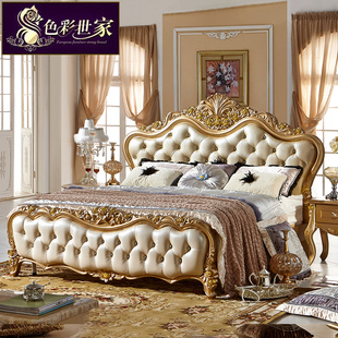 1.8米婚床双人床皮床法式高箱床香槟金欧式床大床卧室家具组合