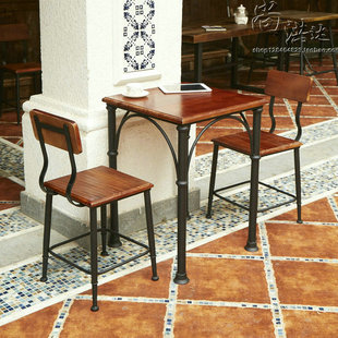 复古铁艺实木小户型餐桌椅组合北欧咖啡酒吧休闲桌西餐厅小吃餐桌