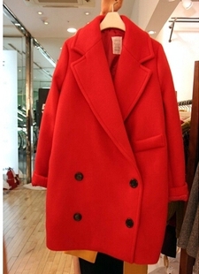韩国代购2015冬季新款韩版修身时尚纯色保暖中长款毛呢外套大衣女