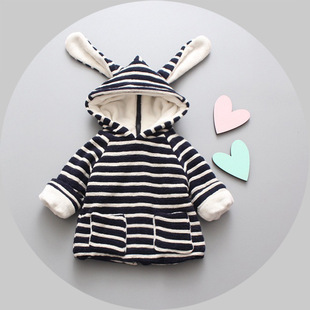 童外套 2016新款女童条纹连帽外套0-3岁小童休闲棉衣棉服婴儿宝宝