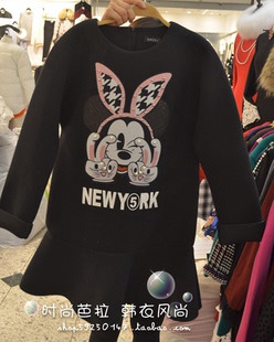 韩国进口 东大门代购可爱米老鼠字母图案拼接荷叶边太空棉连衣裙