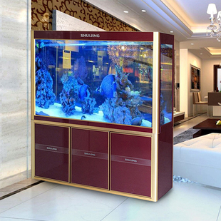 闽江屏风鱼缸水族箱中型1.2米1.5米玄关隔断大型超白玻璃生态鱼缸