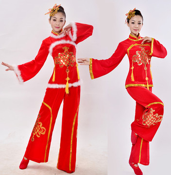 2015秧歌舞演出服民族舞台表演服腰鼓舞扇子舞服装中国结开门红