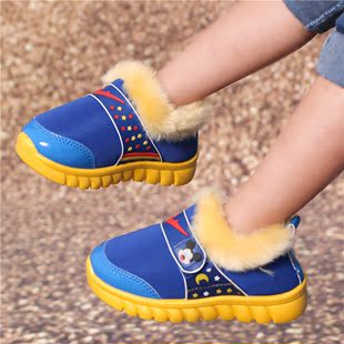 秋冬季新款儿童PU防水防滑加厚保暖宝宝棉拖鞋男童女童包跟棉鞋
