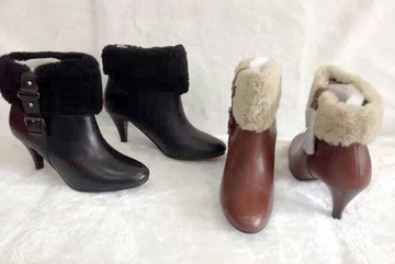 2014秋冬新款靴子时尚百搭真皮牛皮羊羔毛小圆头中跟女短靴子包邮