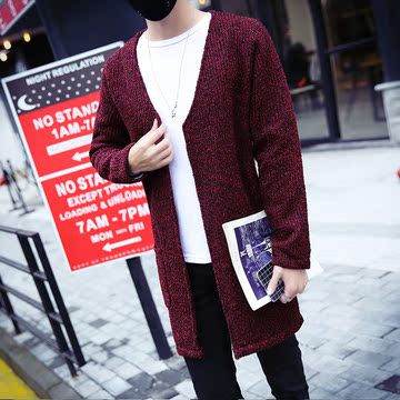 秋冬季男士毛衣韩版修身中长款针织衫青少年加绒外套男休闲毛衣潮