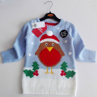 2016新款秋冬季儿童毛衣中长款小鸡图案男童女童针织衫童装英国单