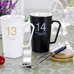 1314情侣杯陶瓷杯 马克杯 咖啡杯 水杯 创意礼品新款带盖带勺包邮