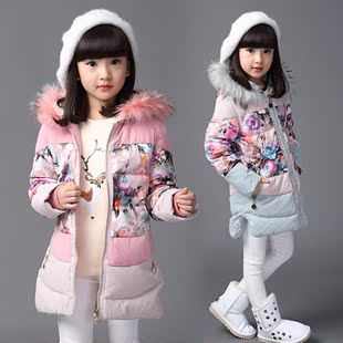 女童冬装棉衣外套2015新款加厚中大童棉服中长款儿童碎花棉袄冬季