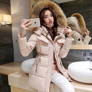 2015韩版冬季新款连帽毛领外套韩国棉衣中长款女款羽绒棉服潮