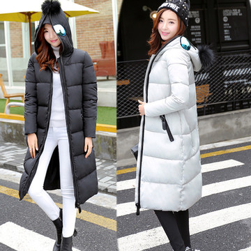 2015新款冬装韩版中长款羽绒服 女士时尚修身连帽棉衣棉袄