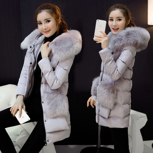 预售2015冬装新款韩版女装狐狸毛领A字大码修身中长款羽绒服衣女