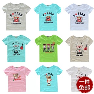 男童女童短袖t恤潮 童装夏装 2015韩儿童圆领卡通小熊中小童T恤