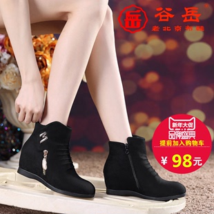 谷岳2015冬季新款老北京布鞋女靴子 内增高女鞋时尚加棉短靴短筒