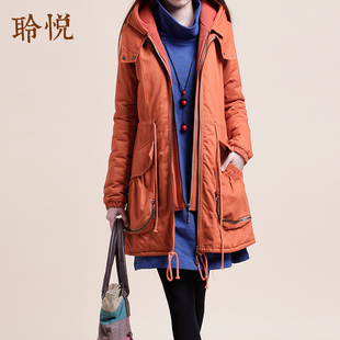 棉衣中长款2015新款冬装韩版连帽拼接针织纯色拉链女士外套