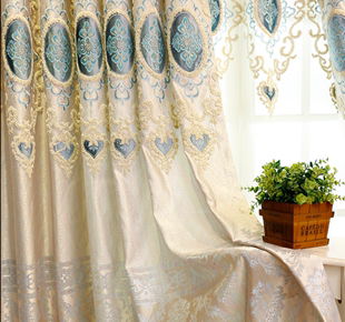 定制现代简约欧式高档绣花窗帘 客厅卧室提花遮光窗帘成品布特价