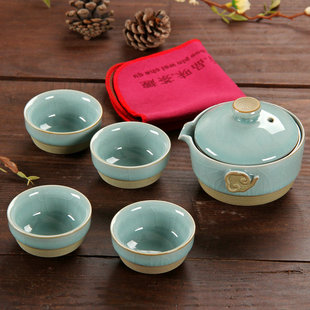 哥窑陶瓷 功夫茶具套装 整套茶壶茶杯茶盘紫砂茶道青花瓷配件