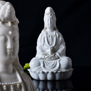 观音菩萨佛教用具 白色陶瓷摆件 佛像供奉 坐莲托瓶供奉观世音