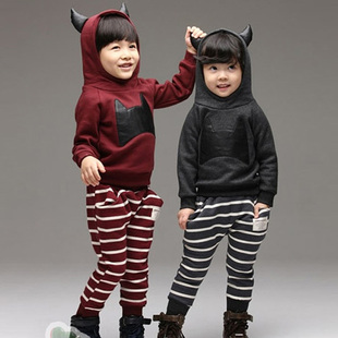 2016春装韩版套头中大童两件套实拍男女童可爱小恶魔套装