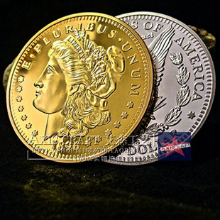 2枚全套摩根币 美国1896摩根大厦自由鹰纪念币镀金银币 美洲钱币