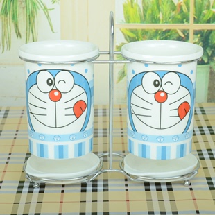 创意卡通陶瓷调味罐韩式调味盒简约筷筒厨房双筒筷子筒陶瓷筷笼