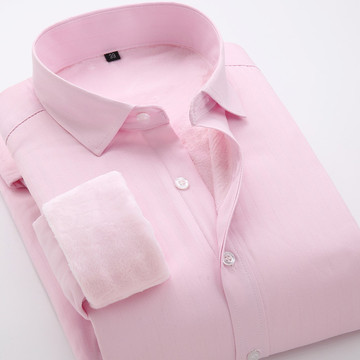 2015新款男士粉色保暖衬衫男长袖加绒加厚结婚白衬衣青年纯色衬衣