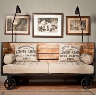 特价实木铁艺沙发咖啡休闲店简约欧式小户型复古北约l懒人沙发床