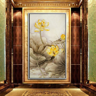 新中式古典工笔画国画风格装饰画有框手绘油画荷花酒店玄关会所配
