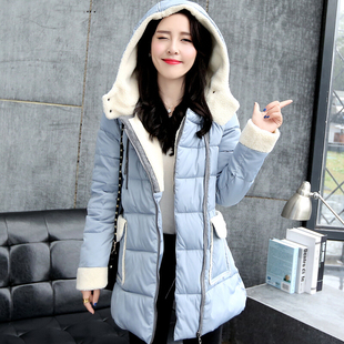 2015冬季羽绒棉服女中长款韩版修身显瘦甜美学生外套加厚羊羔大衣