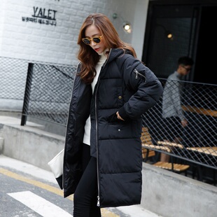 冬季韩版保暖羽绒棉大衣女中长款大码加厚棉服纯色简约面包服潮