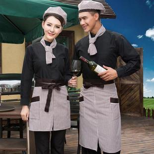 服务员围裙半截条纹烧烤烹饪围腰咖啡厅西餐饮奶茶店服务员围裙
