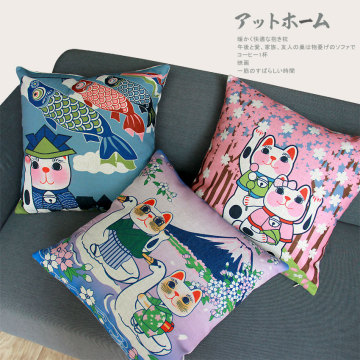 日本和风日式招财猫喵星人结婚礼物旺宅午睡棉麻沙发靠垫抱枕靠枕