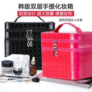 双层化妆包韩国大容量手包式旅行化妆箱手提便携大号化妆品收纳包