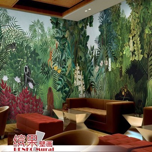 热带雨林丛林森林绿色植物大型壁画3d咖啡厅餐厅网咖网吧壁纸墙纸