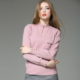 欧美品牌女装2015新款高档羊毛衫长袖镂空高领打底针织衫女519
