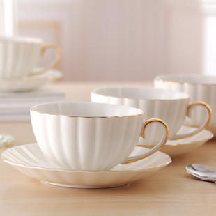 桔瓣陶瓷咖啡杯碟子套装欧式英式高档描金边创意骨瓷花茶杯配勺碟