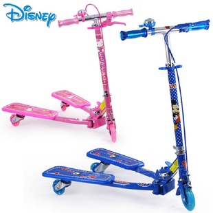 正品迪士尼儿童滑板车米奇KT猫蛙式车3轮闪光折叠调节3-8岁剪刀车