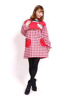 包邮出口日韩国版HELLOKITTY可爱时尚长袖反穿衣厨房卡通围裙罩衣