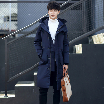 韩版长款羽绒服男士加厚大码潮流青年修身款长过膝2016冬装外套男