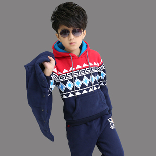 童装男童套装2015秋冬装新款加绒加厚儿童休闲马甲三件套冬季装