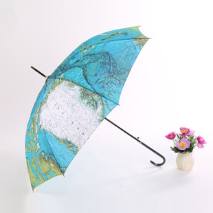 【天天特价】创意世界地图伞 韩国时尚长柄直杆成人太阳伞