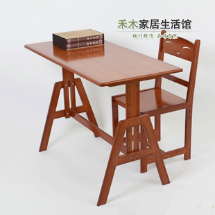 楠竹儿童学习桌可升降学生书桌写字桌实木电脑桌课桌椅套装包邮
