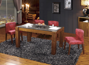 2013款火烧石玄武石桌面贴木皮餐桌可定制尺寸（不含餐椅）
