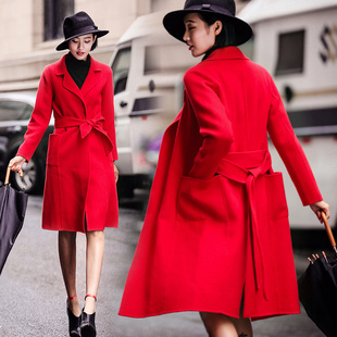 2015秋冬新款女装韩版时尚中长款羊毛呢子外套修身100%羊绒大衣女