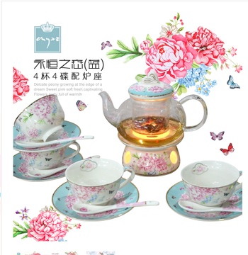 田园水果茶壶 韩式花茶具套装耐热玻璃茶壶加热陶瓷过滤花草茶具