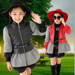 女童外套2016春秋装新款中大童童装韩版时尚拼接皮衣儿童上衣外套