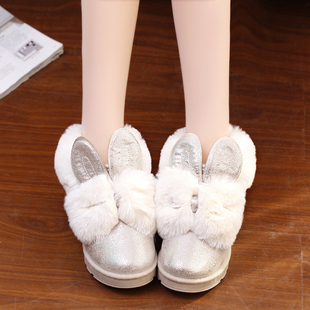 2015新款棉鞋兔毛雪地靴韩版冬季兔耳朵学生短靴女平底甜美保暖鞋