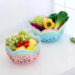 韩版客厅雕花果盘创意沙拉水果盘糖果盒 塑料零食盘干果盘沥水盘